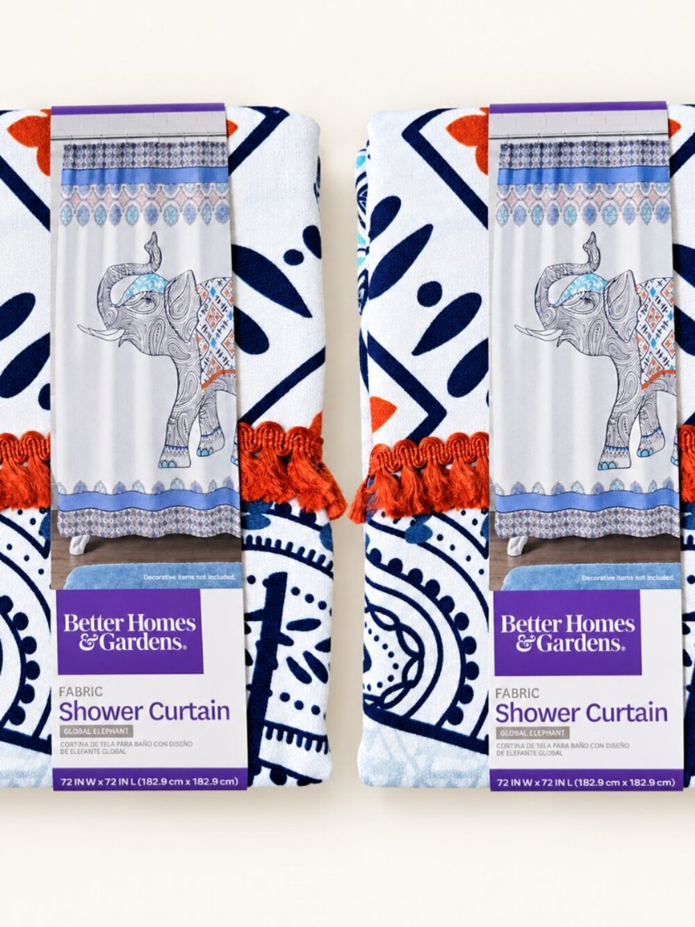 NWT Better Homes & Gardens Set of 2 Global Elephant Shower Curtains 72x72